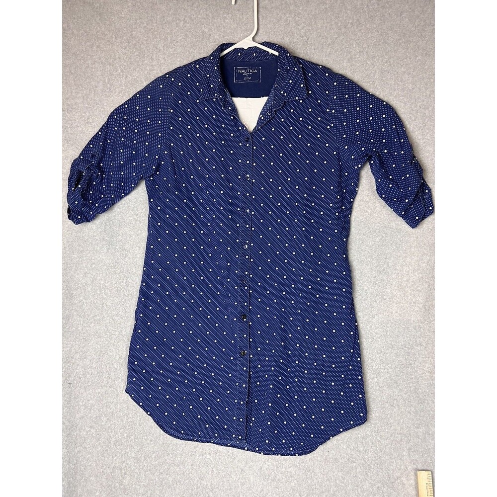 Nautica Sleepwear Women’s XL Tunic Sleepwear Polka Dot Blue Button Down